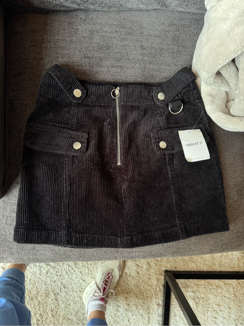 Forever 21 Black Corduroy Mini Skirt with Front Zip